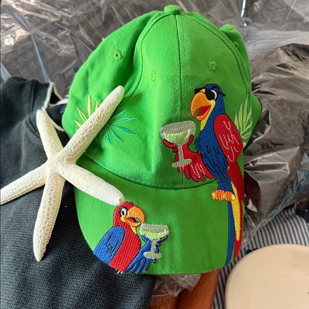 Green Parrot Embroidered Baseball Cap Jimmy Buffet